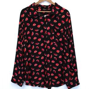 Torrid Plus Size 3X‎ Lizzie Georgette Button Front Blouse Lips Black Pink Red
